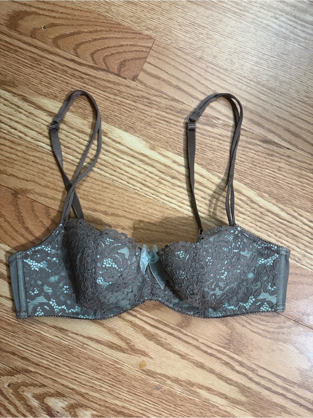 NWOT Lace Underwire PUSH UP DEMI Bra in Taupe with Mint Accents SIZE 34B